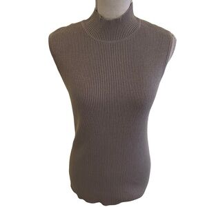 Spanner Grey Cotton-Blend Ribbed Knit Sleeveless Turtleneck Sweater XL